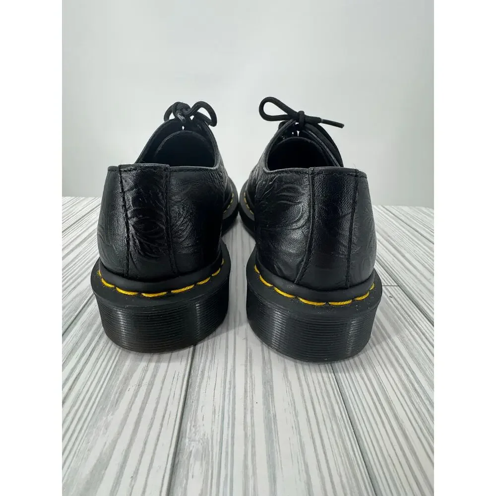 Dr. Martens 1461 Women's Sz 5 Black Floral Embossed Leather Oxford Shoes AirWair